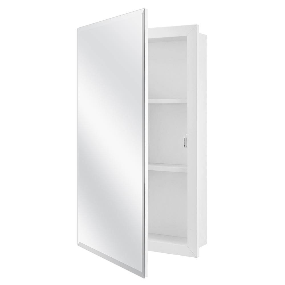 Glacier Bay 16 in. W x 26 in. H White Frameless RecessedSurface Mount Bathroom Medicine Cabinet with Mirror 45406