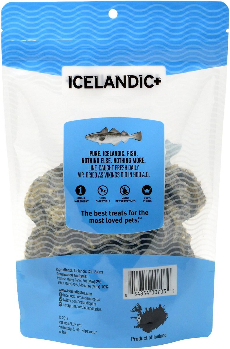 Icelandic+ Cod Skin Rolls Fish Dog Treat， 3.0-oz bag