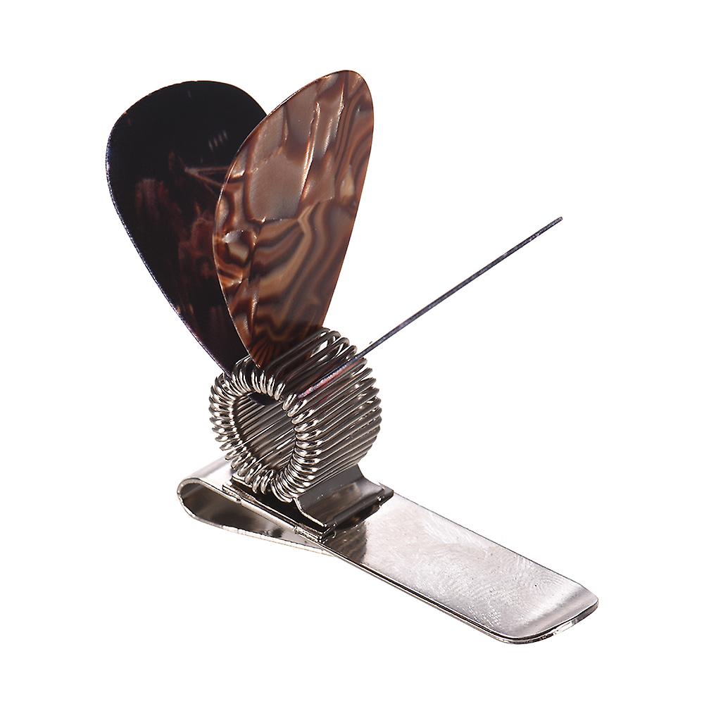 Universal Guitar Picks Holder Clip Metal With 3pcs Picks(guitar Picks Random Delivery) Silver