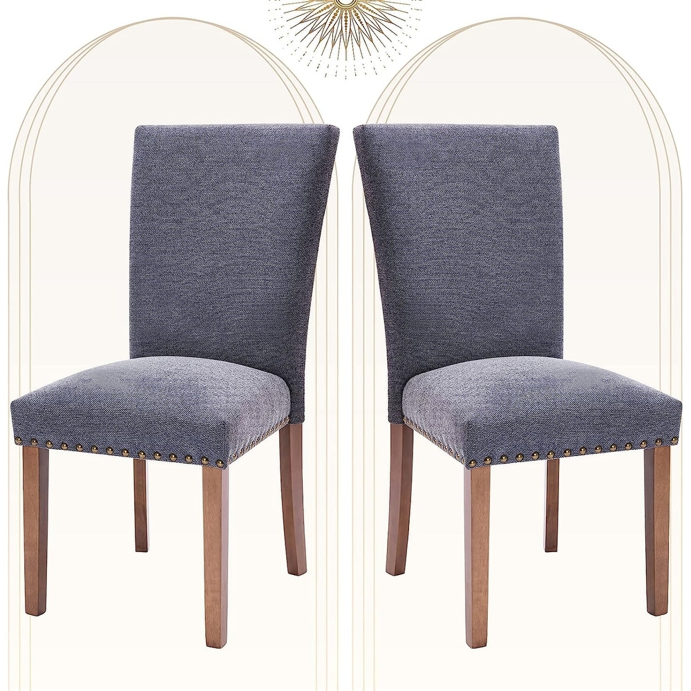 Upholstered Parsons Dining Chairs Set of 2/4  Fabric Dining Room Kitchen Side Chair with Nailhead Trim and Wood Legs