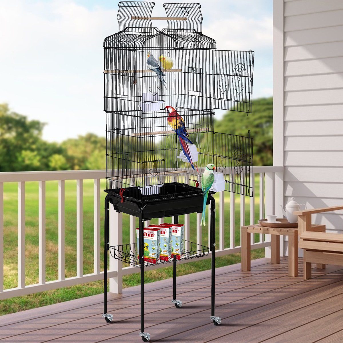 Dkeli Bird Cage with Stand Parrot Cages for Large Birds Parakeet Cage with Play Top and Rolling Stand for Medium Canaries， Lovebirds， Cockatiels， Parrots