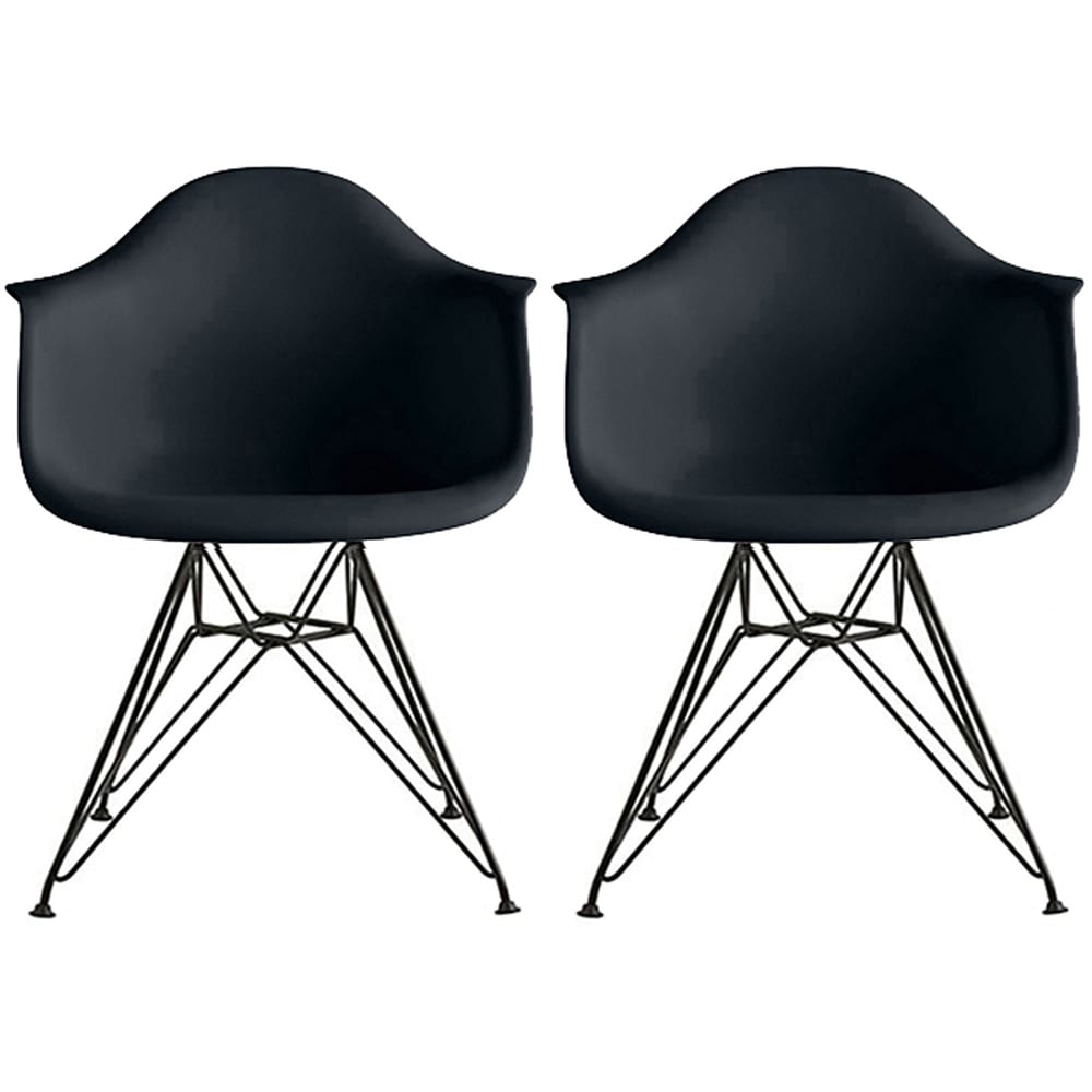 Set of 2 Modern Plastic Armchair with Black Eiffel Wire Legs Dining Molded Arm Chair