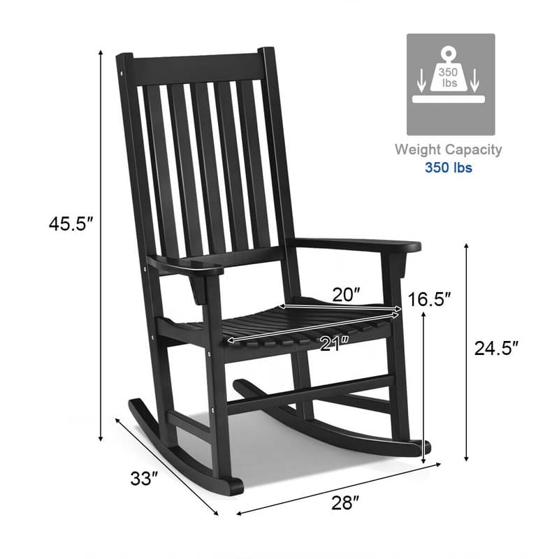 2 Pcs Acacia Wood Rocking Chairs High Back Outdoor Rocker for Porch Patio Lawn