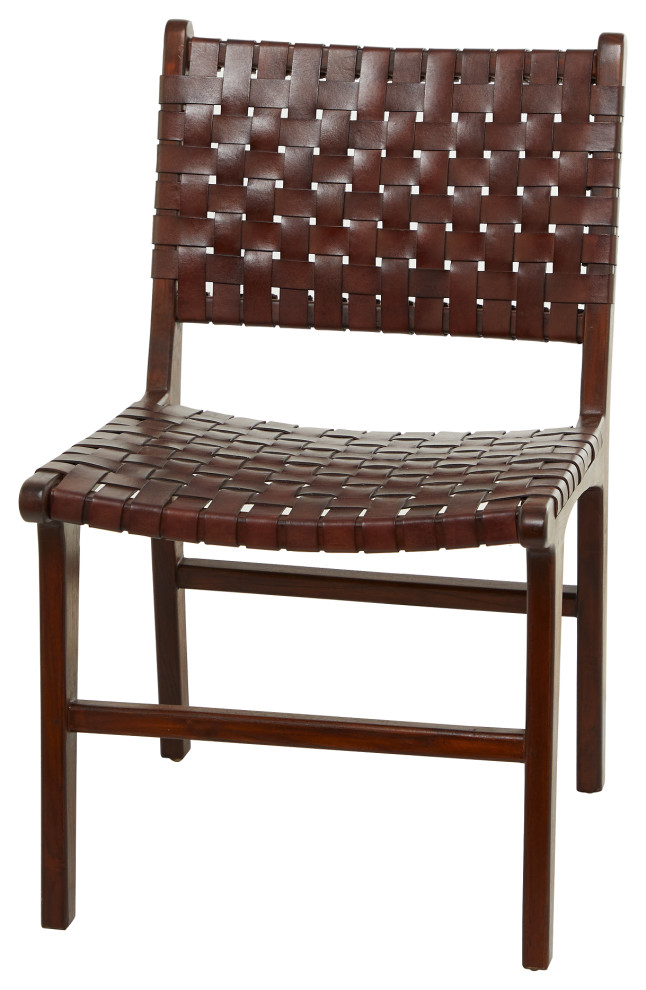 Set of 2 Leather and Teak Contemporary Dining Chair 64777   Transitional   Dining Chairs   by Brimfield  ampMay  Houzz