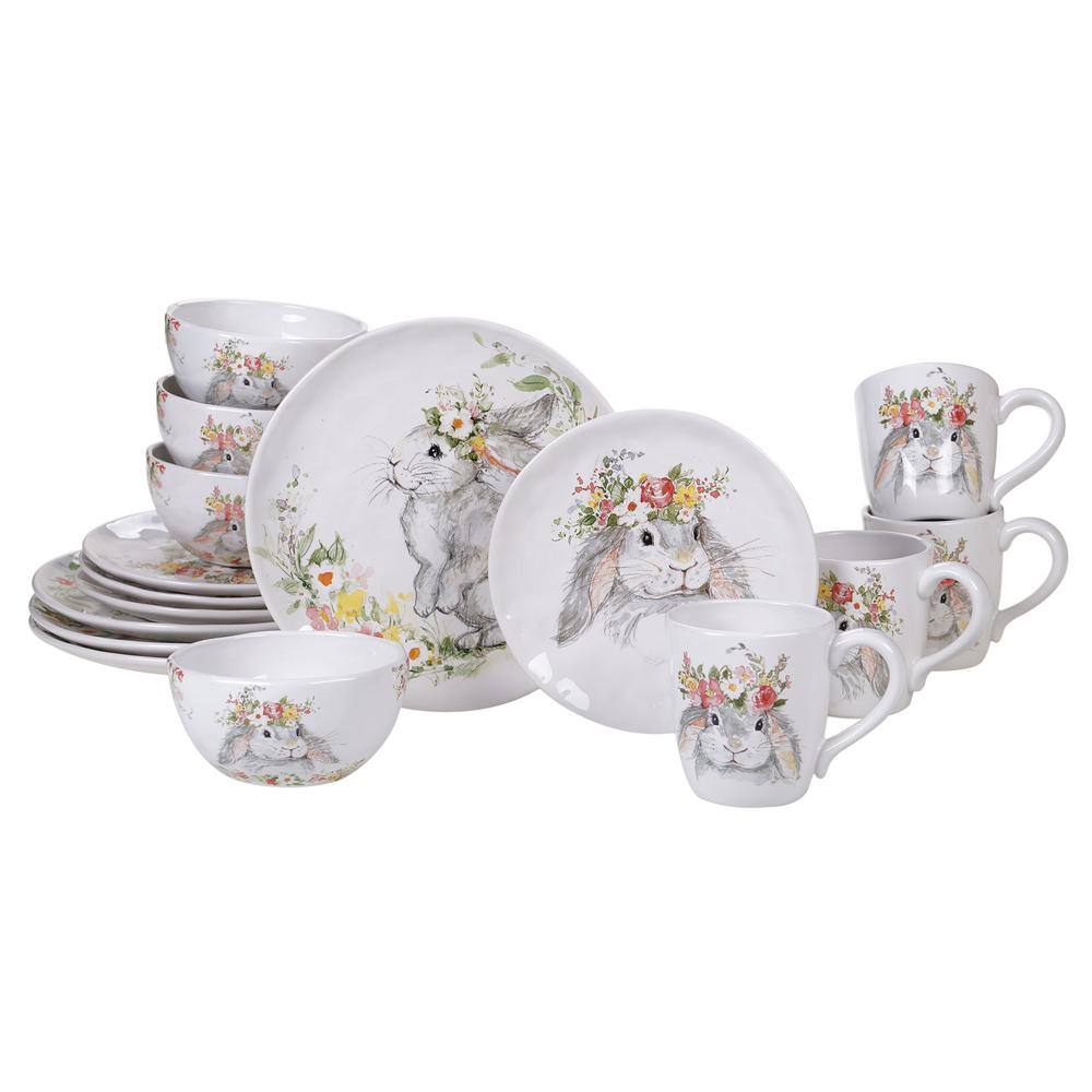 Certified International Sweet Bunny 16-Piece Seasonal Multicolored Earthenware Dinnerware Set (Service for 4) 89239RM