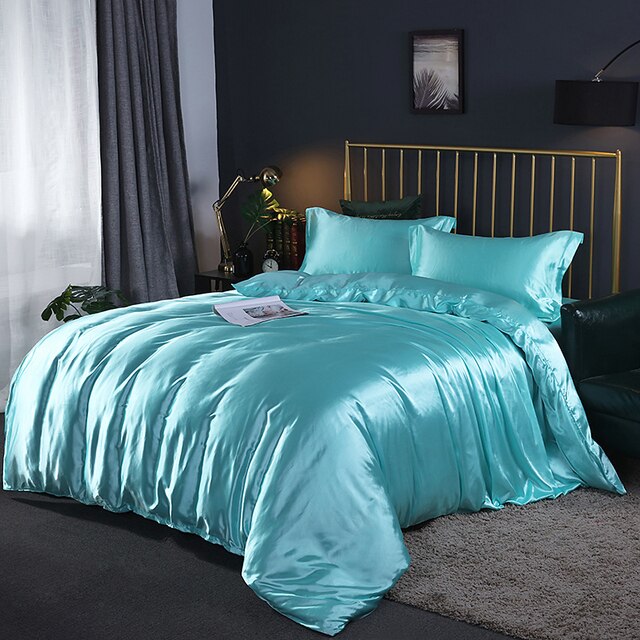 4PCS SUPER SOFT Luxury Silk Bedding Set£¨1 FLAT SHEET+1 QUILT COVER+ 2 PILLOWCASE)