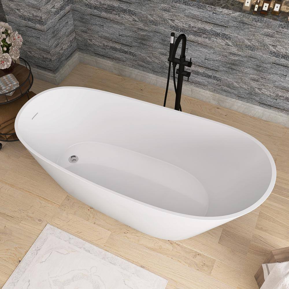 Zeafive 59 in. x 29.15 in. Acrylic Alone Soaking Tub Flatbottom Freestanding Bathtub with Anti-Clogging Drain in Glossy White Z32E9S59W