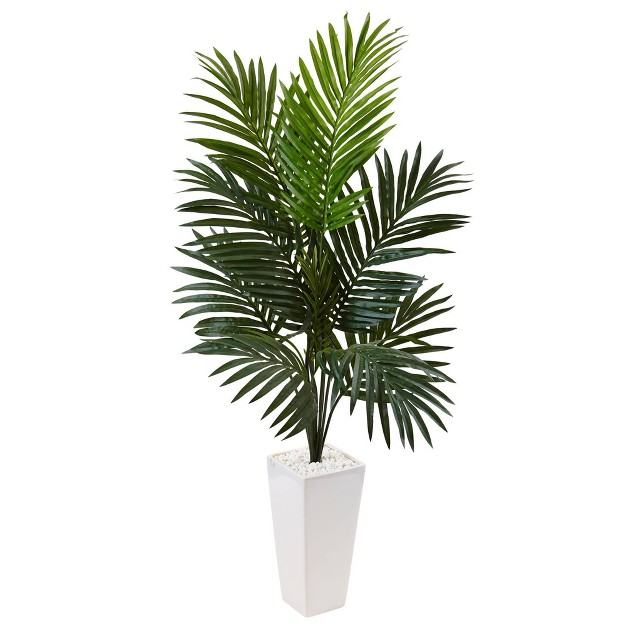 Nearly Natural 4.5-ft Kentia Palm Tree In White Tower Planter