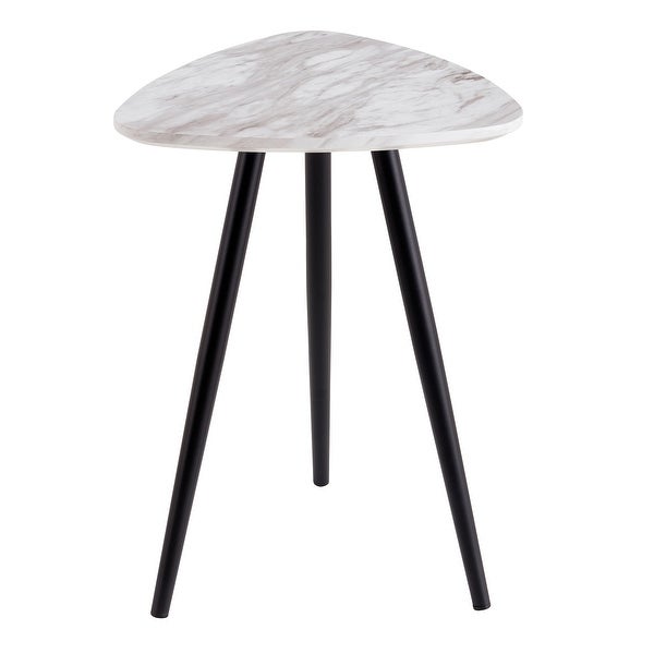 Modern Minimalism White Faux Marble Side Table with Black Metal Legs