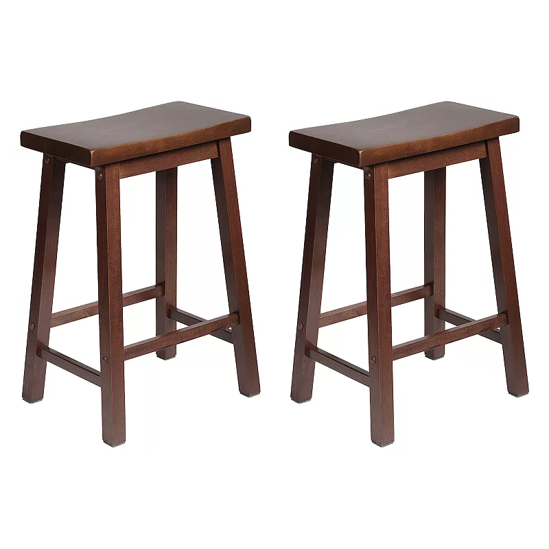 PJ Wood Classic Saddle-Seat 24 Inch Kitchen， Table， and Bar Counter Stool， Walnut (2 Pack)