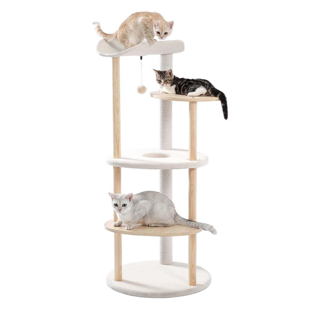 Foobrues Wooden Multi-level Cat Tower Curious Hole with Scratching Posts PSL-23170499