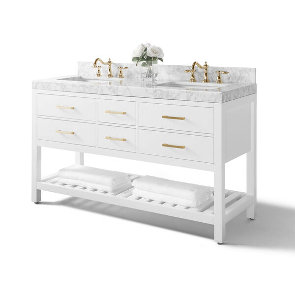 Elizabeth White 60-Inch Vanity Console with Mirror and Gold Hardware