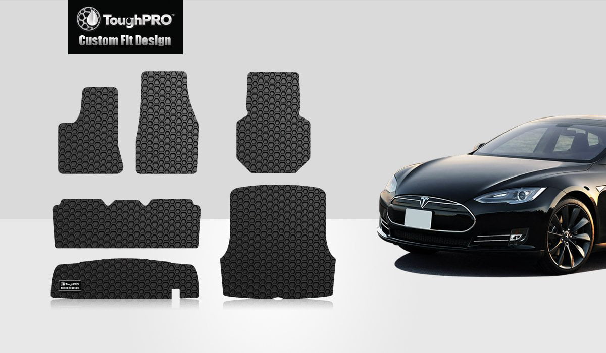 ToughPRO - Full Set with Trunk and Frunk Mats Compatible with TESLA Model S - All Weather Heavy Duty (Made in USA) - Black Rubber - 2015 (RWD)