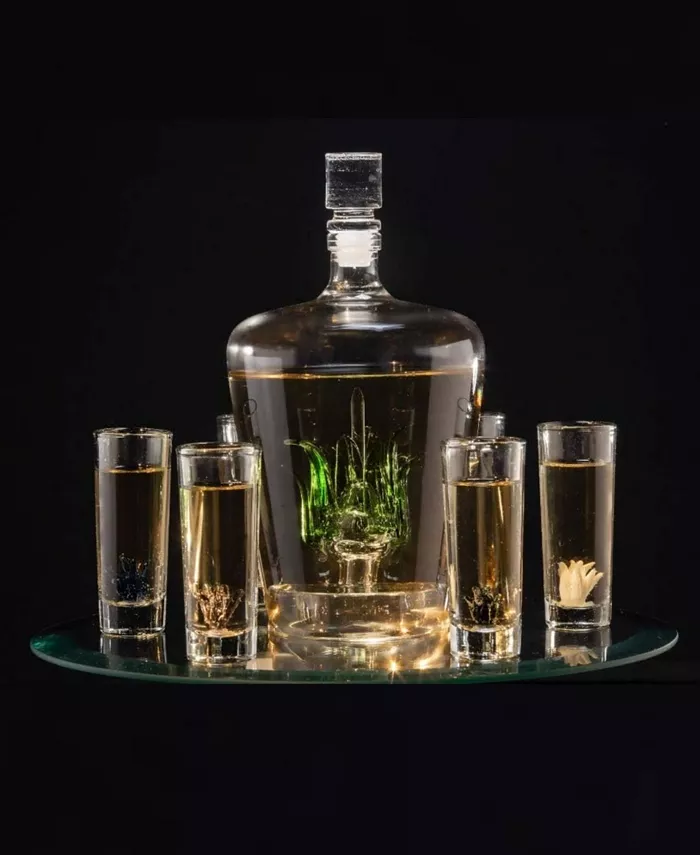 The Wine Savant Tequila Decanter and Shot Glasses 7 Piece Set