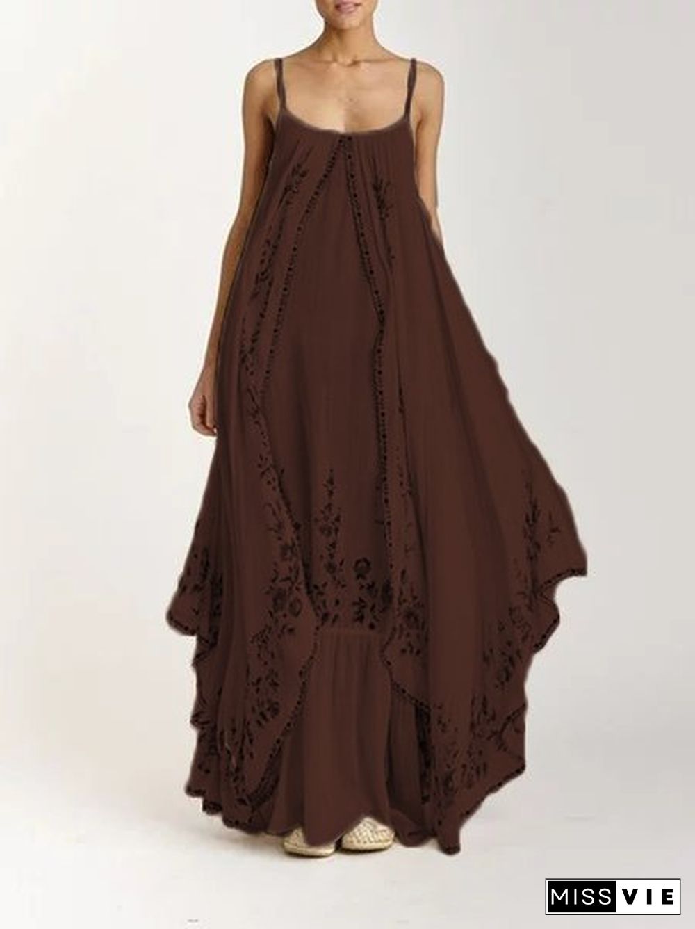 Bohemian Embroidered Suspender Maxi Dress for Women