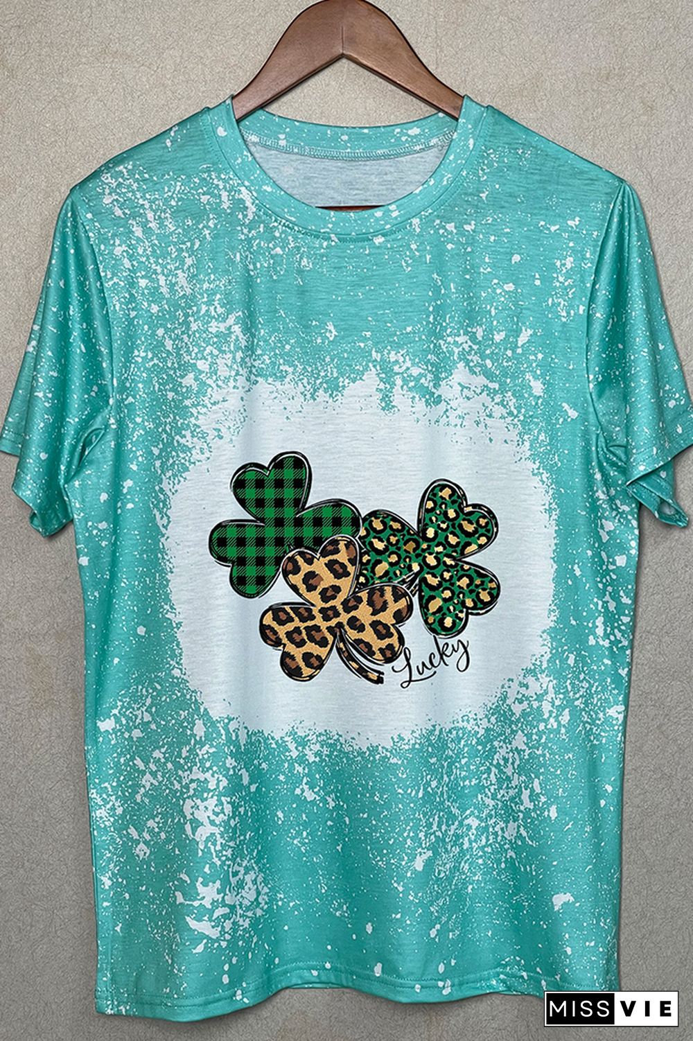 St Patricks Day Shirt,Leopard Shamrock Graphic Tee Wholesale