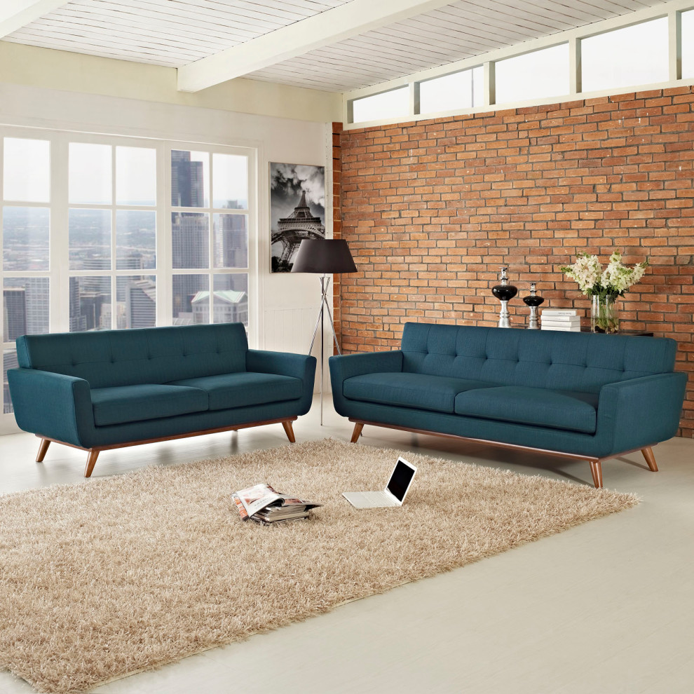 Azure Engage Loveseat and Sofa Set of 2   Midcentury   Living Room Furniture Sets   by Morning Design Group  Inc  Houzz