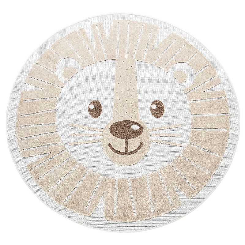 Kids Rug Happy Lion Motif Play-Mat Round with Contour Cut