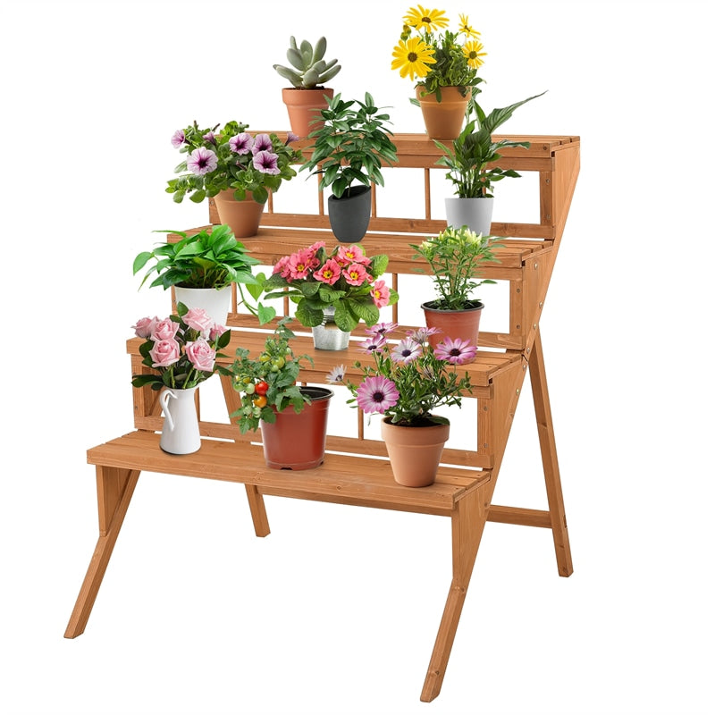 4-Tier Wooden Step Ladder Plant Stand Flower Pot Rack Display Holder