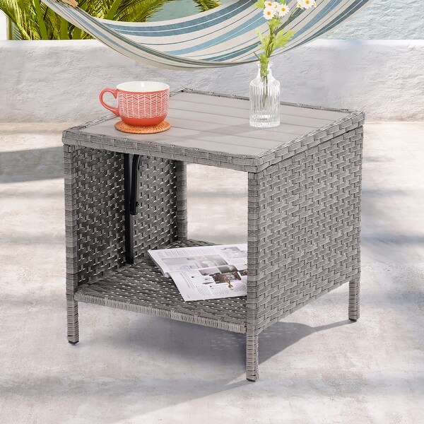 LIVOOSUN Patio HIPS Side Table，Square Coffee Table，Rattan End Table