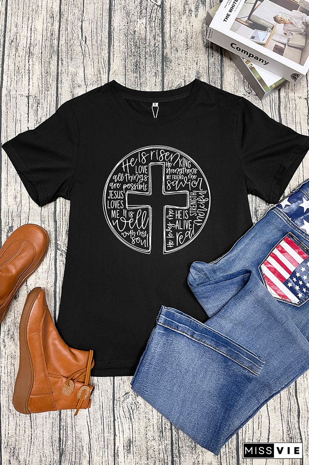 Cross With Words Easter Christian Short Sleeve Graphic Tee Wholesale