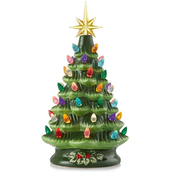 12 Hand Painted Ceramic Christmas Tree，PreLit Tree with Star