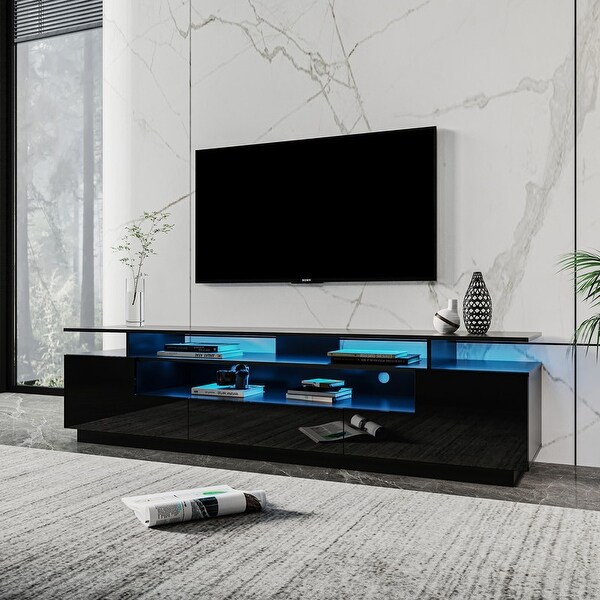 76''L Modern RGB LED 2 Door TV Stand with DrawerandShelf for up to 80 inch TV