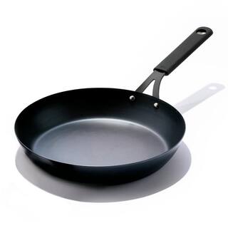 OXO Black Steel 12 in. Pre-Seasoned Carbon Steel Induction Safe Frying Pan with Silicone Sleeve in Black CC005101-001