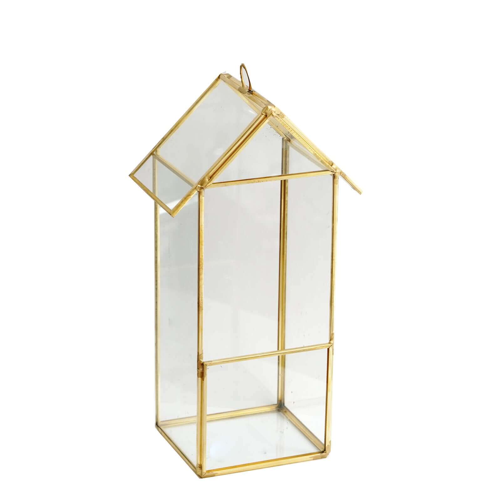 House Lantern Hanging Gold Metal Geometric Glass Terrarium, Multipurpose Air Plants Holder 11