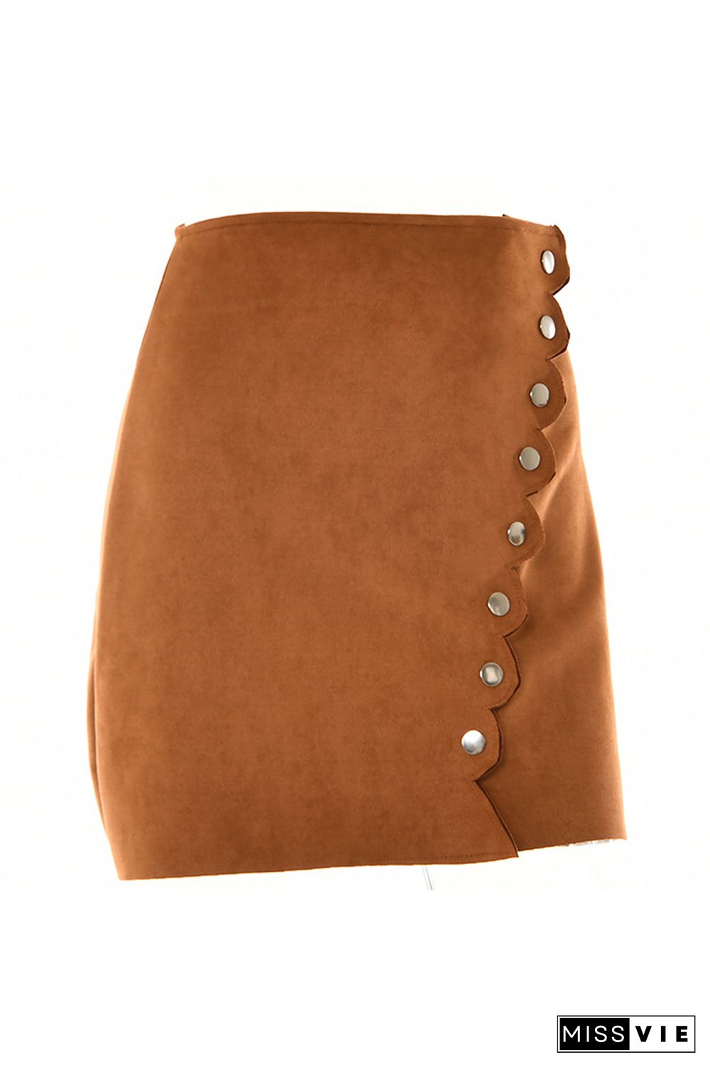 Scallop Edge Buttons Suede Skirt