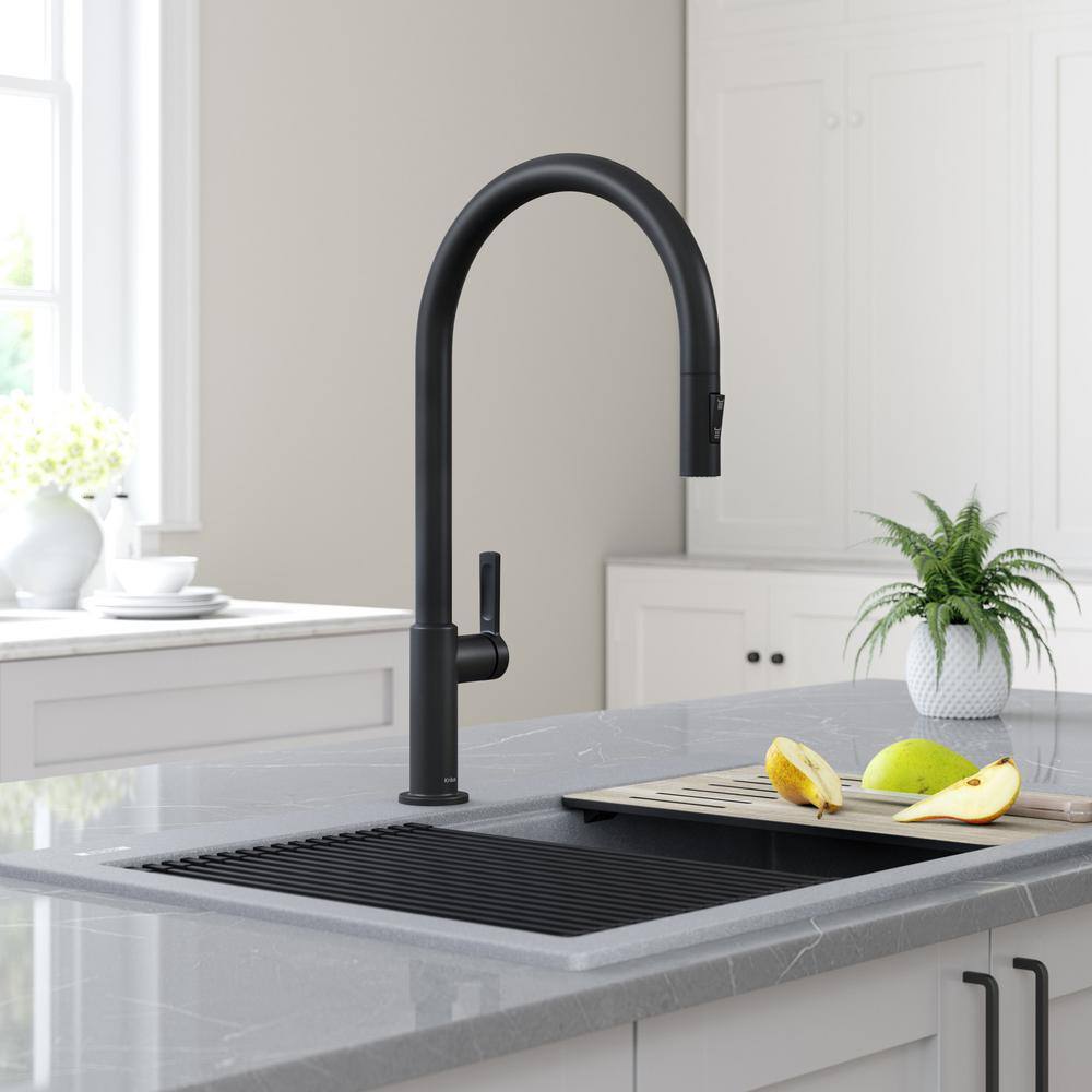 KRAUS Oletto High-Arc Single-Handle Pull-Down Sprayer Kitchen Faucet in Matte Black KPF-2821MB