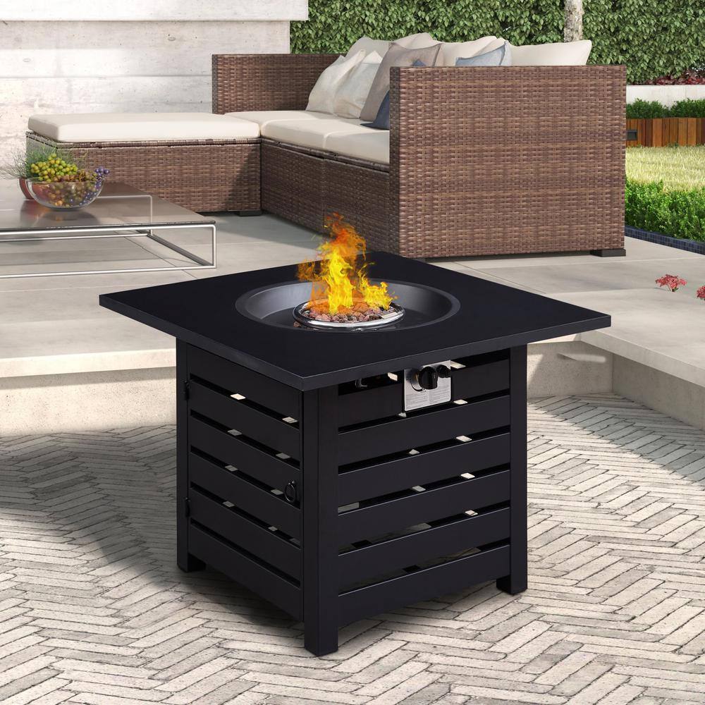 CASAINC Metal Square 40000 BTU Auto-Ignition Propane Gas Fire Pit Table in Black WFEHFP-08-A