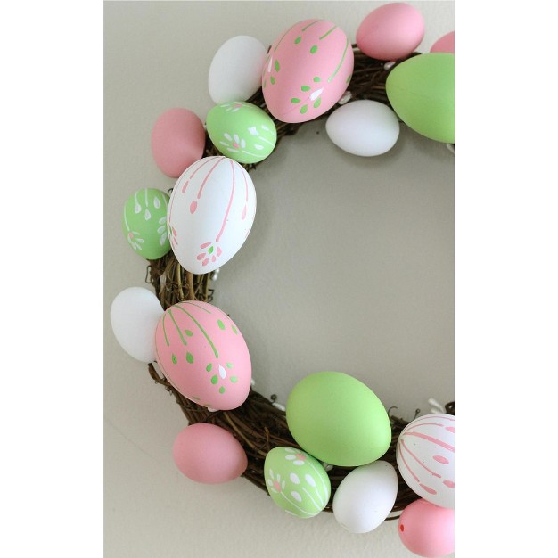 Unlit Floral Stem Easter Egg Spring Grapevine Wreath White green