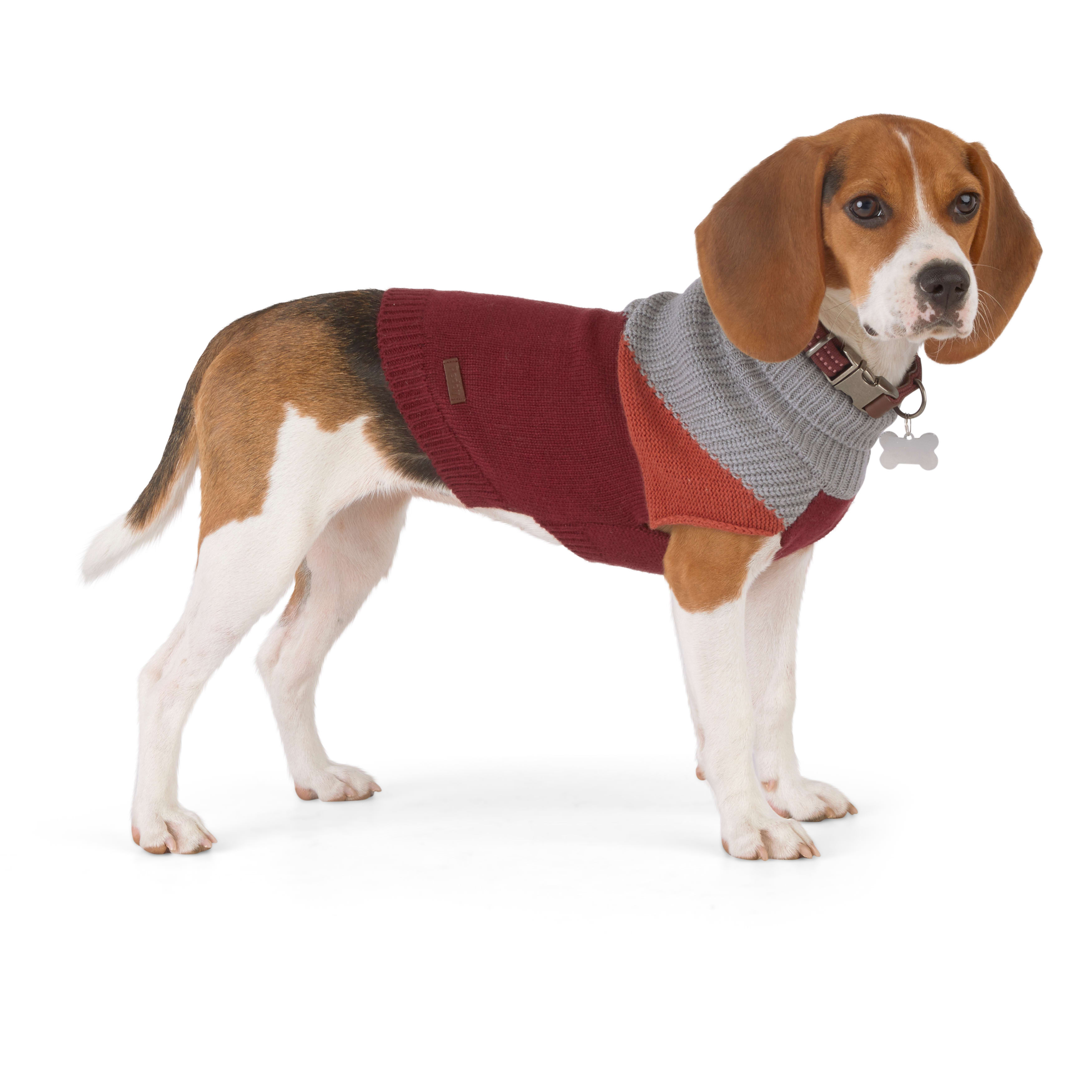 Reddy Burgundy Colorblock Dog Sweater， X-Small