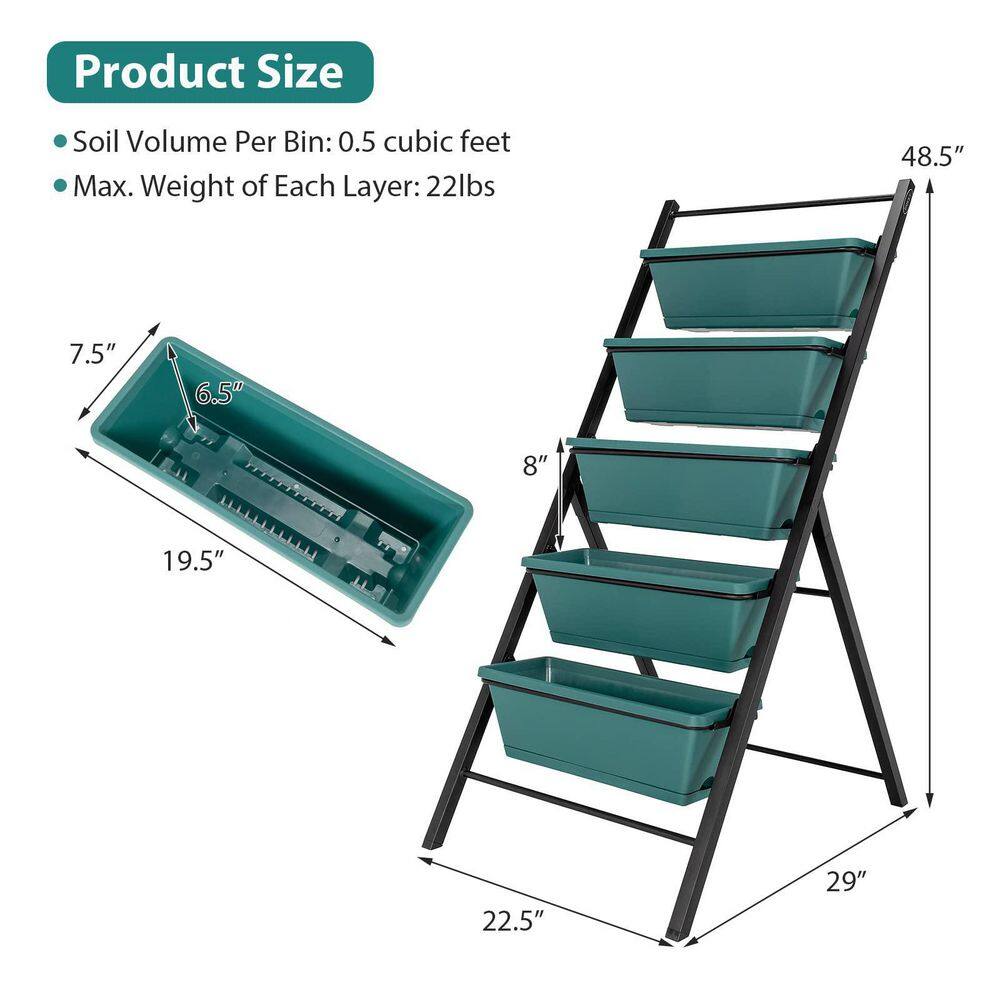 Alpulon 22.5 in. L x 29 in. W x 48.5 in. H 5-Tier Plastic Green Vertical Planter Box Elevated Raised Bed ZY1C0340