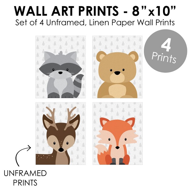 Big Dot Of Happiness Woodland Creatures Unframed Forest Animals Nursery And Kids Room Linen Paper Wall Art Set Of 4 Artisms 8 X 10 Inches