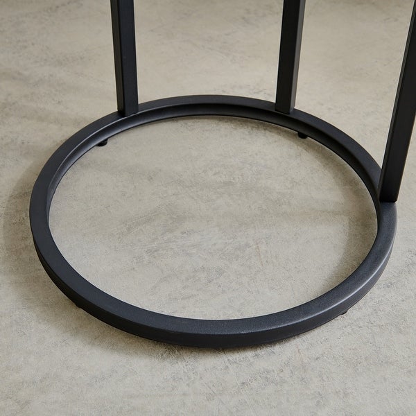 Modern C-shaped End/side Table Black Metal Frame with Round Marble Color Top-15.75