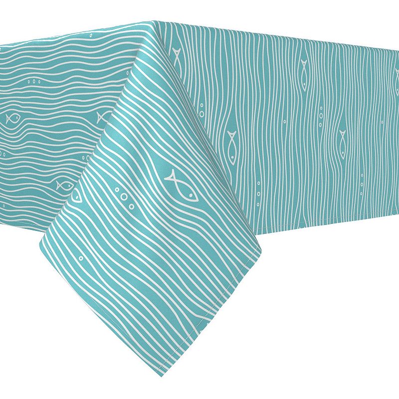 Square Tablecloth， 100% Polyester， 54x54， Simple Fish in Waves