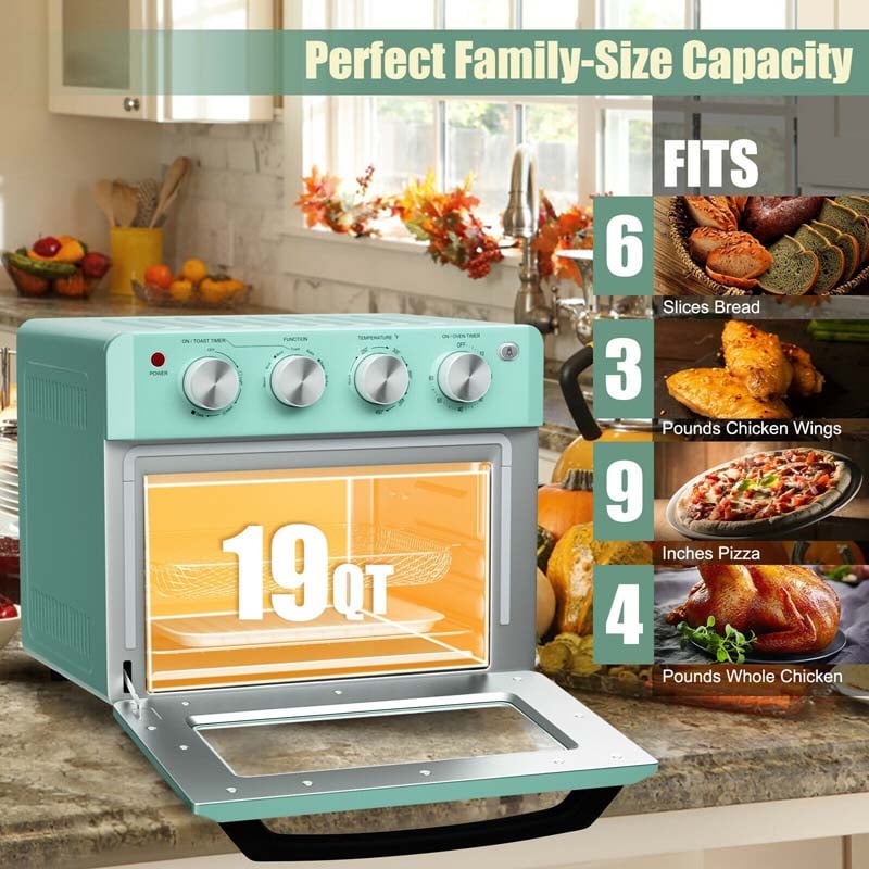 19 QT Toaster Oven Countertop, 7-in-1 1550W Convection Air Fryer with Timer, Temperature Control, 5 Accessories