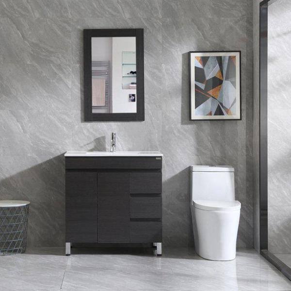 walsport Wonline 32 in. W x 19 in. D x 60 in. H Single Sink Bath Vanity in Black with Ceramic Vessel Sink Top and Mirror USBR4568+USBR4575