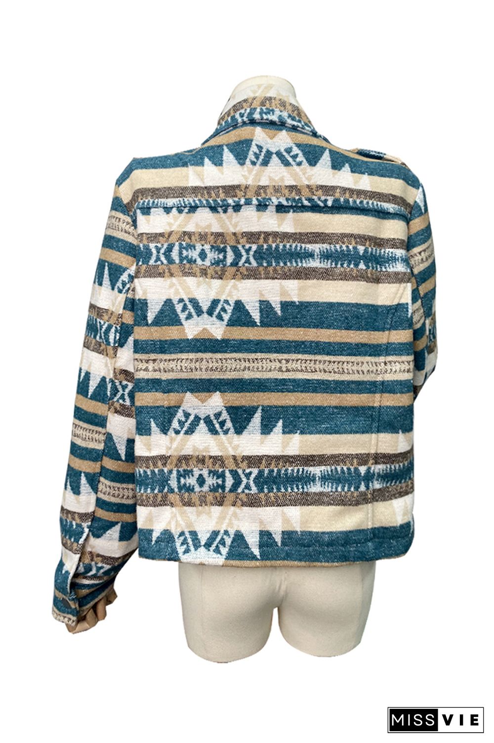 Aztec Print Lapel Pockets Short Jacket Coat