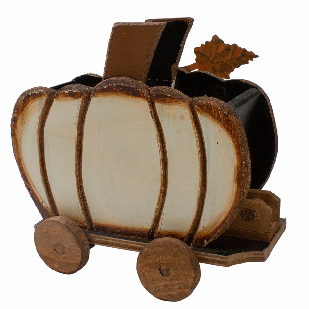 Fall Harvest Wooden Pumpkin Cart Tabletop Decoration