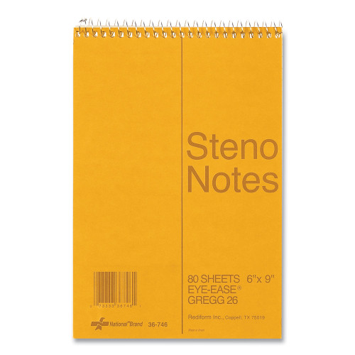 National Paper Standard Spiral Steno Pad， Gregg Rule， Brown Cover， 80 Eye-Ease Green 6 x 9 Sheets (36746)