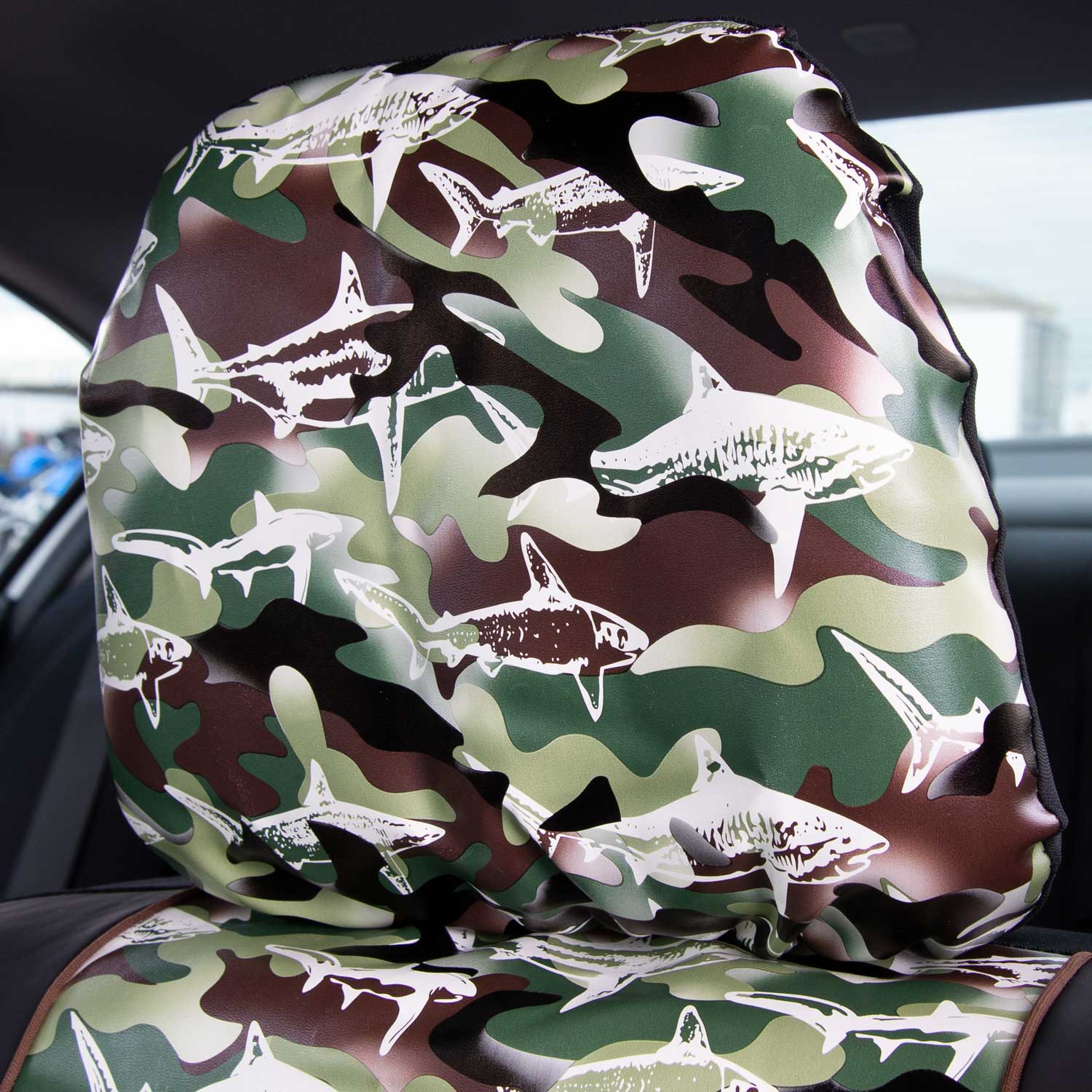 BDK Camo Shark Seat Covers for Car SUV Truck - Sideless Seat Style Compatible with Armrest and Airbag - Universal Fit 2 Sets