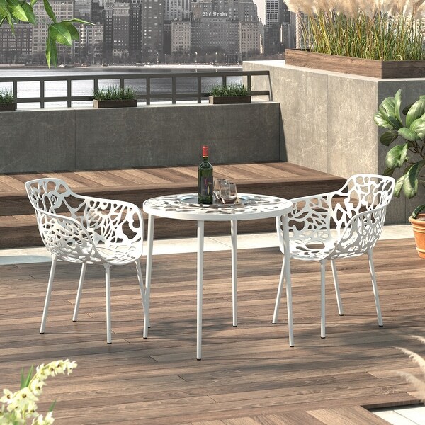 LeisureMod Devon Round Glass Top Aluminum Base Outdoor Dining Table