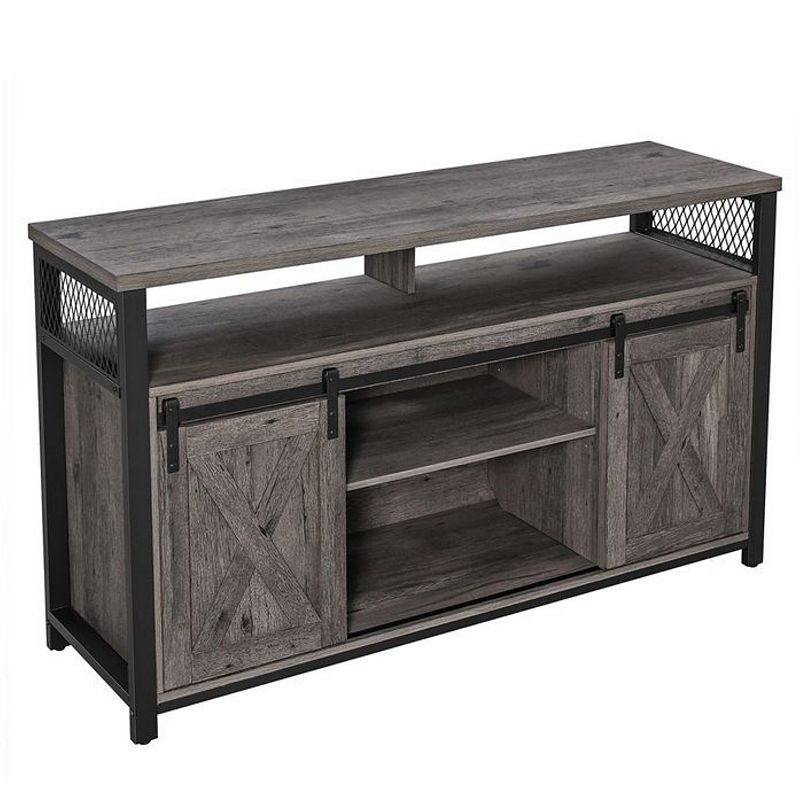 Gray and Black 55 Inch TV Stand with Barn Door