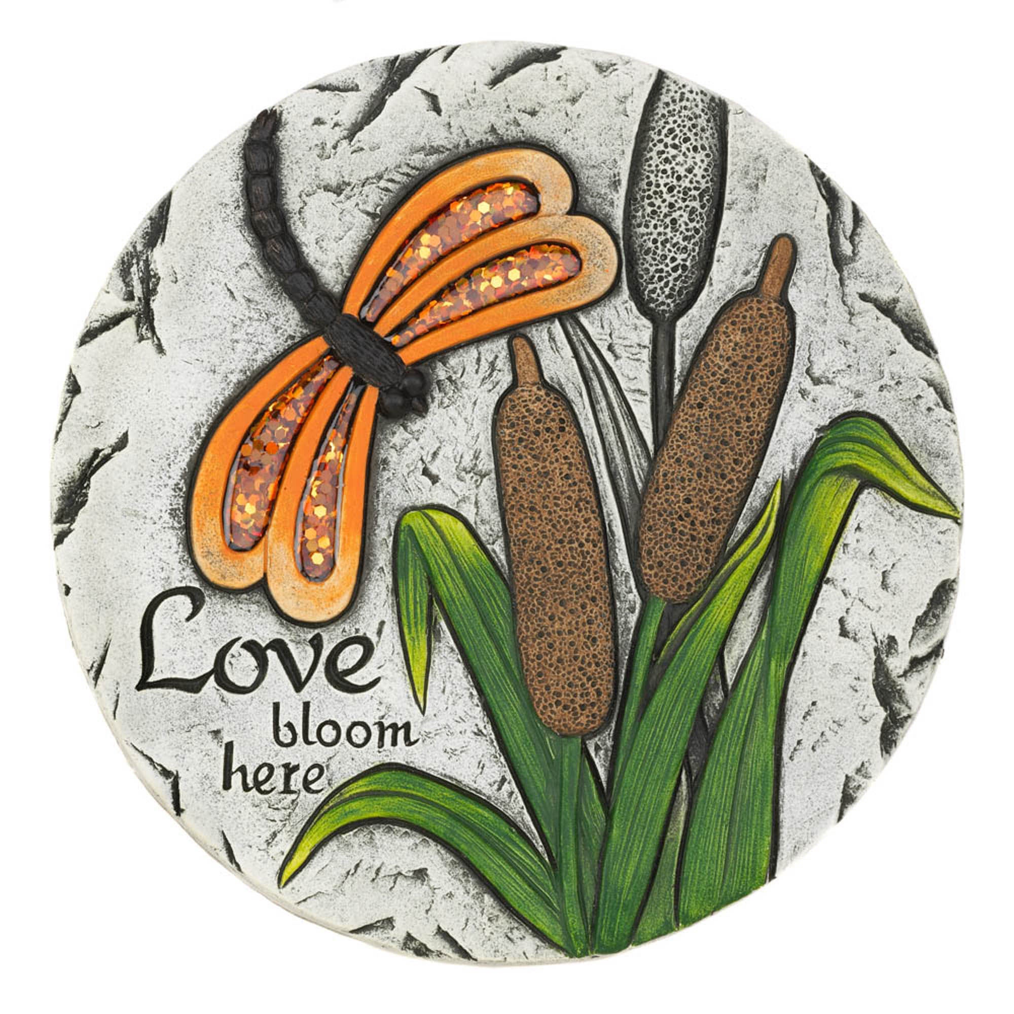 10.75" White and Green "Love Bloom Here" Outdoor Garden Stepping Stone