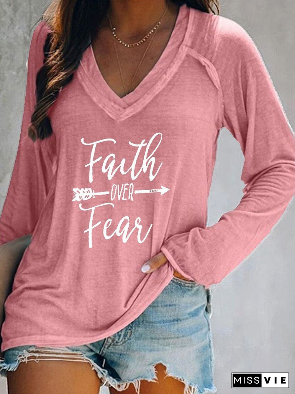 Women's Faith Over Fear Print Tee Shirt