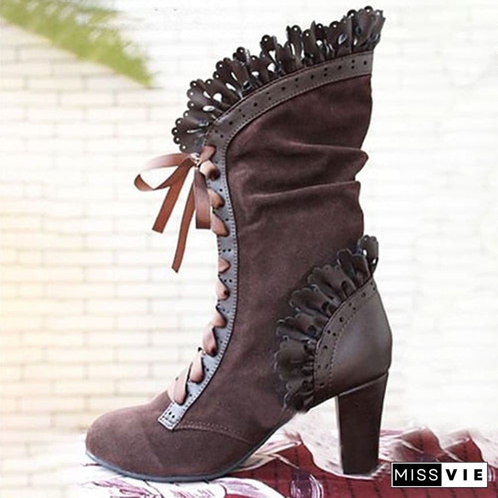 High Heel Boots Women Steampunk Women Sexy Leather Suede Boots Autumn Vintage Winter Shoes Women Lace Up Cosplay Boots HVT373