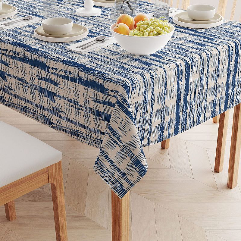 Square Tablecloth， 100% Polyester， 54x54， Blue Batik Stripe